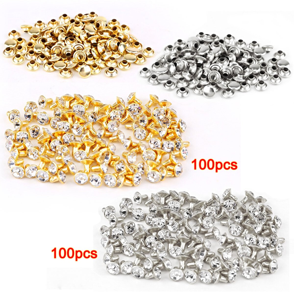 ߰ſ - 100pcs ǹ + 100pcs Ȳ Rivetrhinestone ̾Ƹ 7mm/Hot- 100pcs silver + 100 pcs golden Rivetrhinestone diamond 7mm